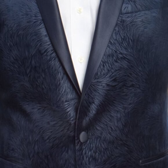 Empire™ Fuzzy Textured Velvet Dinner Jacket Modern-Fit, Satin Shawl Lapel, Navy - Picture 2 of 5